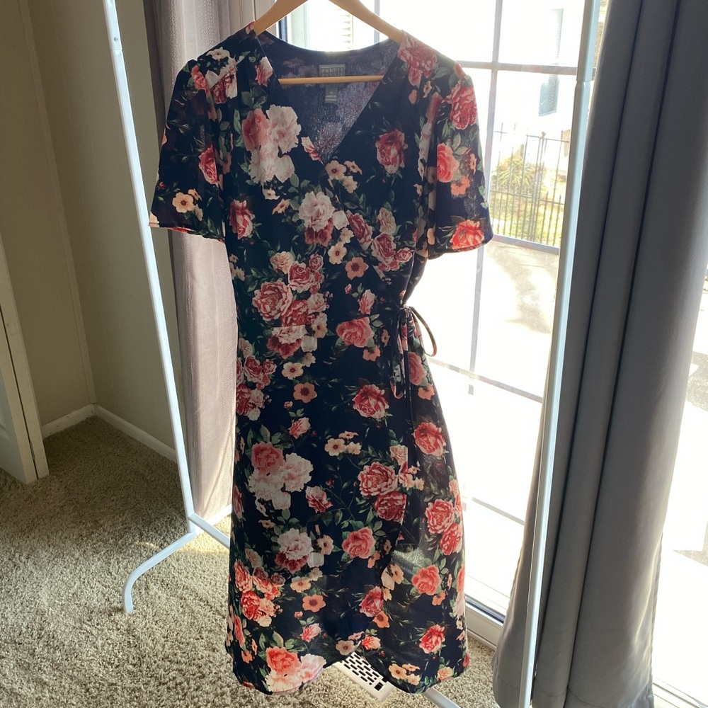 Navy wrap size 16 dress, mid calf